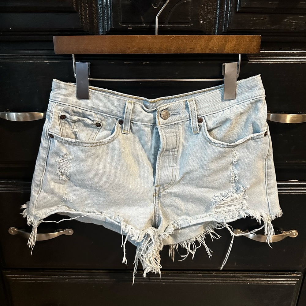 Levi’s Distressed Light Blue Denim Shorts